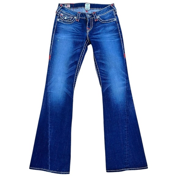 True Religion NWT Joey Super T Flare Jeans Medium Wash Low Rise Y2K, sz 28 - Picture 1 of 7